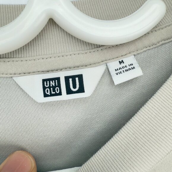 UNIQLO AIRism Beige Cotton Oversized Striped Crew Neck Half-sleeve T-shirt sz M - Picture 4 of 5